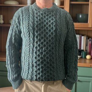 Vintage L.L.Bean Irish Wool Cable Knit Sweater Green L Reg